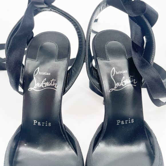 NWOB Christian Louboutin Cassia Black Crepe Satin Lace Up Square Toe Heels EU 38 - Picture 11 of 15